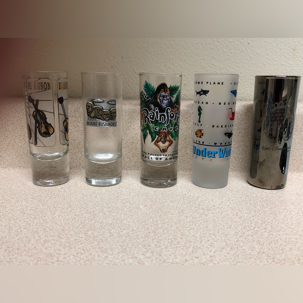 Set of Five Assorted Souvenir Shot Glasses